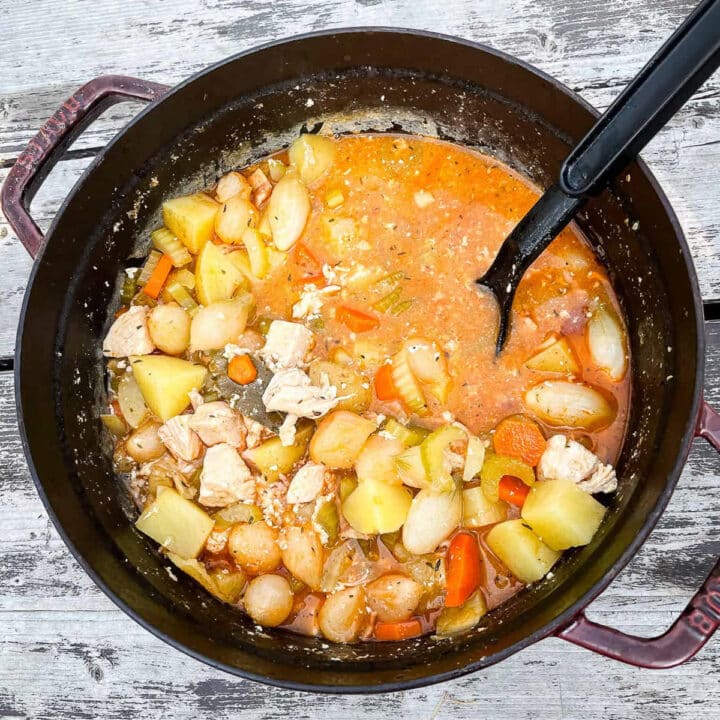 chicken campfire stew in pot