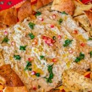 mutabal (eggplant dip) with pomegranate seeds.