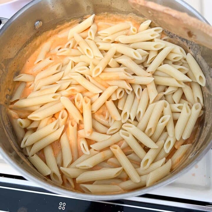 pasta after being added to rosa sauce