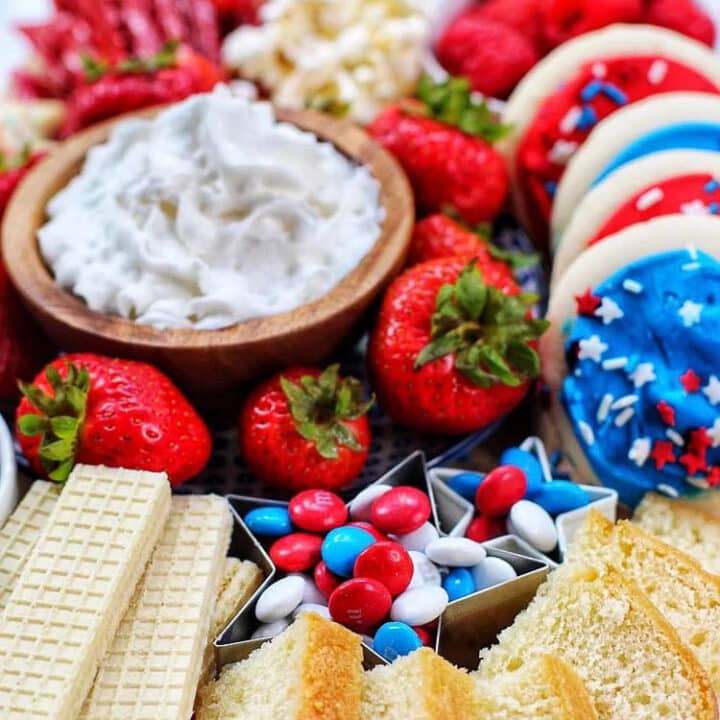 red white and blue dessert board