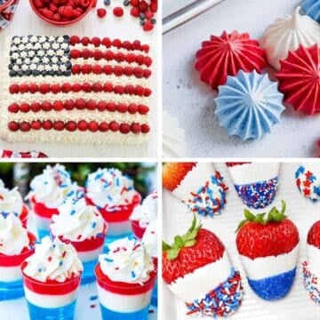 collage of red white and blue desserts