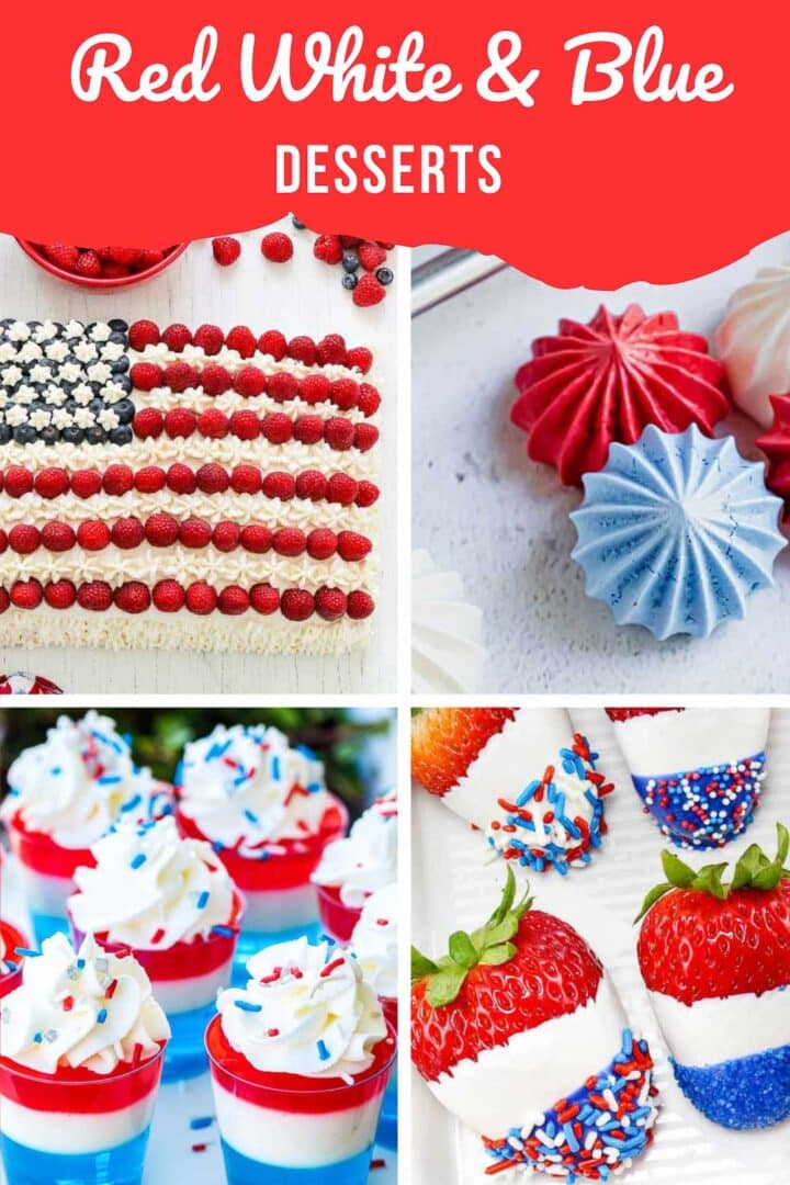 collage of red white and blue desserts