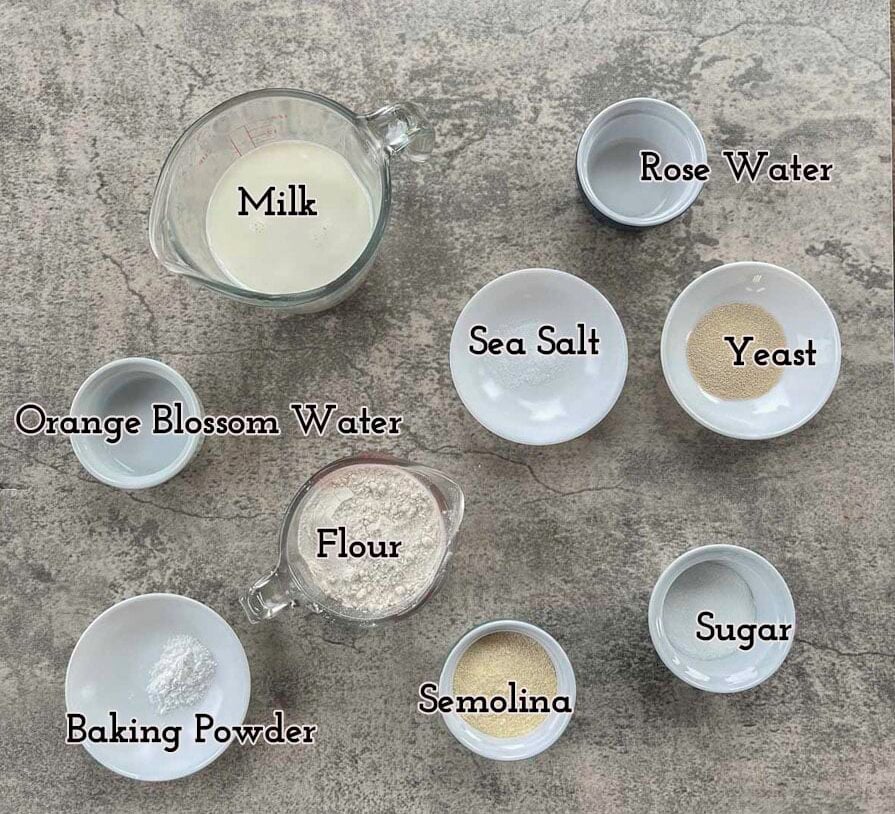 Atayef batter ingredients.