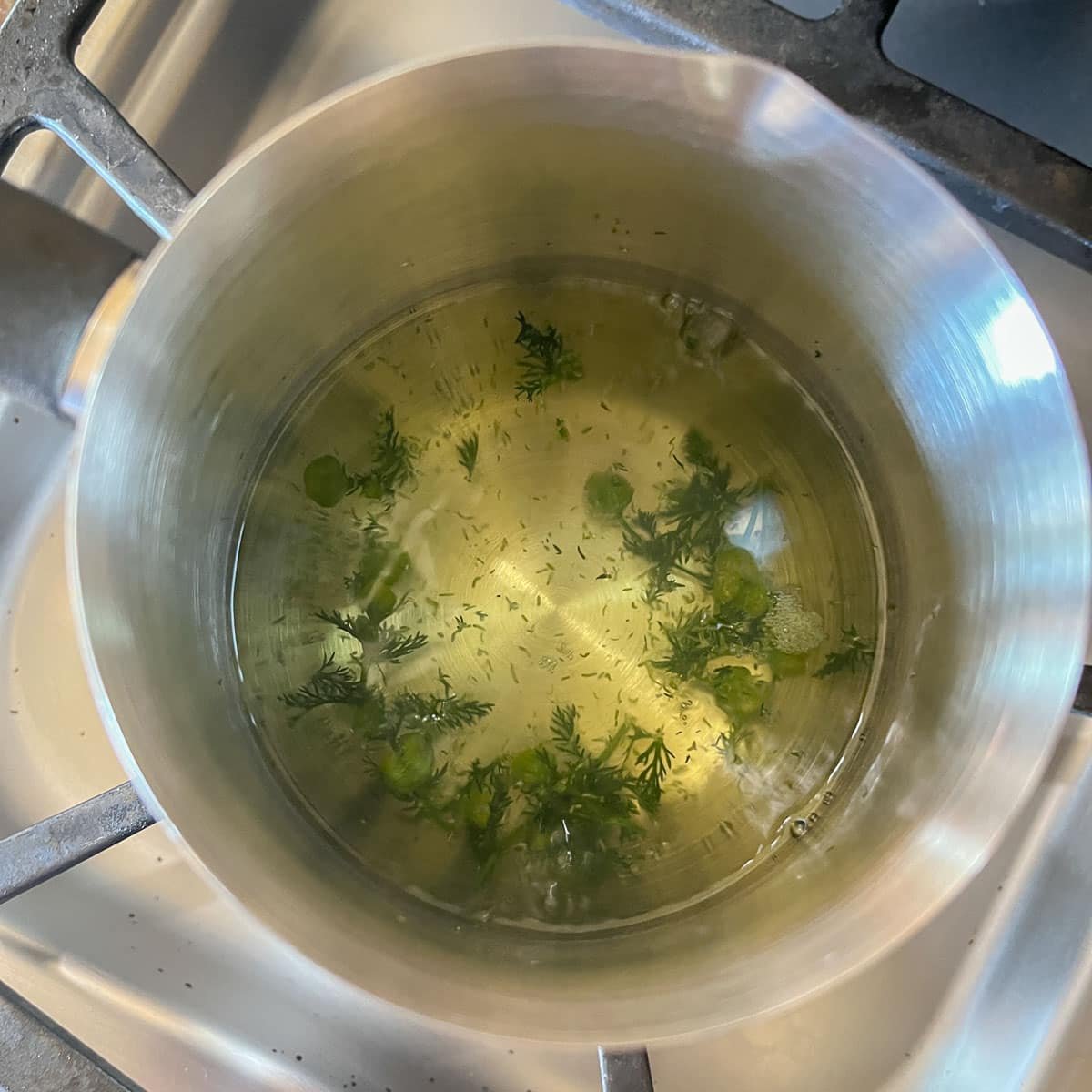 pineapple weed tea simmering in a pot