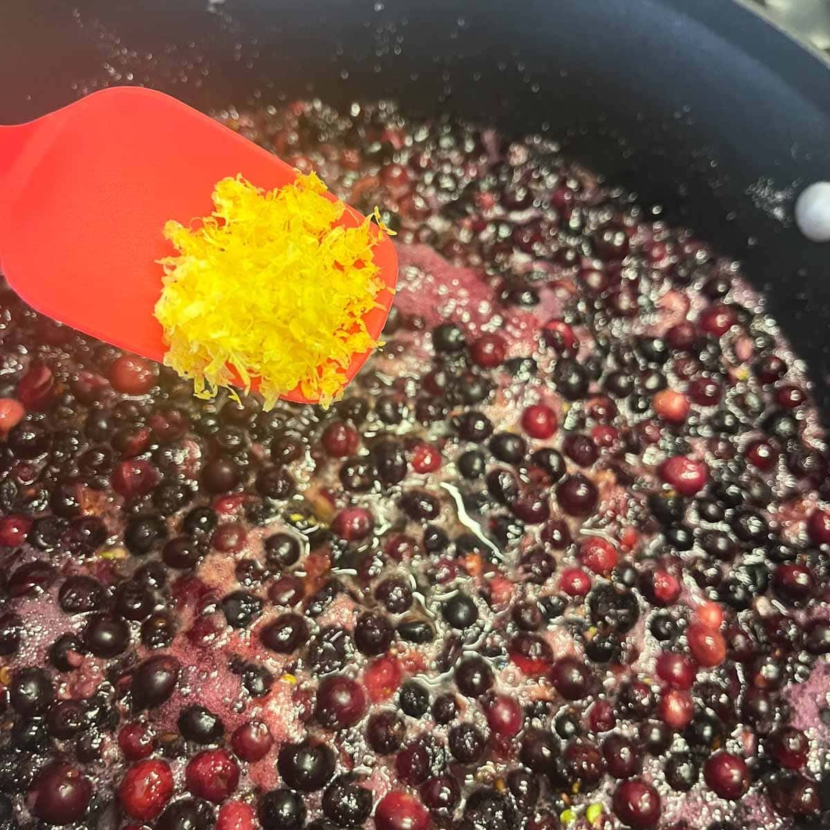 adding zest to saskatoon berry jam