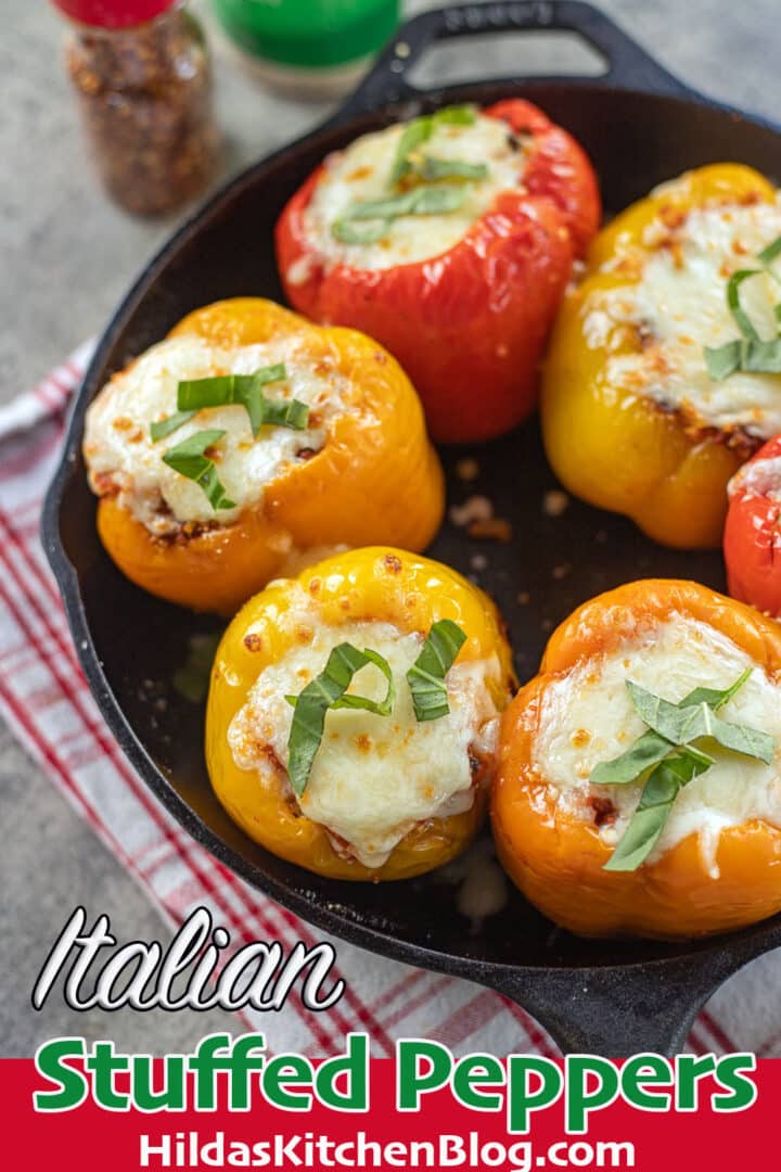 Italian stuffed peppers in a pan
