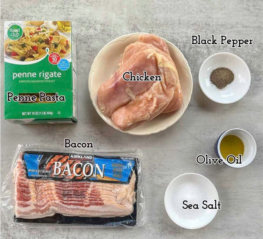 buffalo chicken pasta bake ingredients.