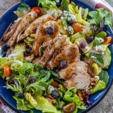 salad with chicken and huckleberry vinaigrette