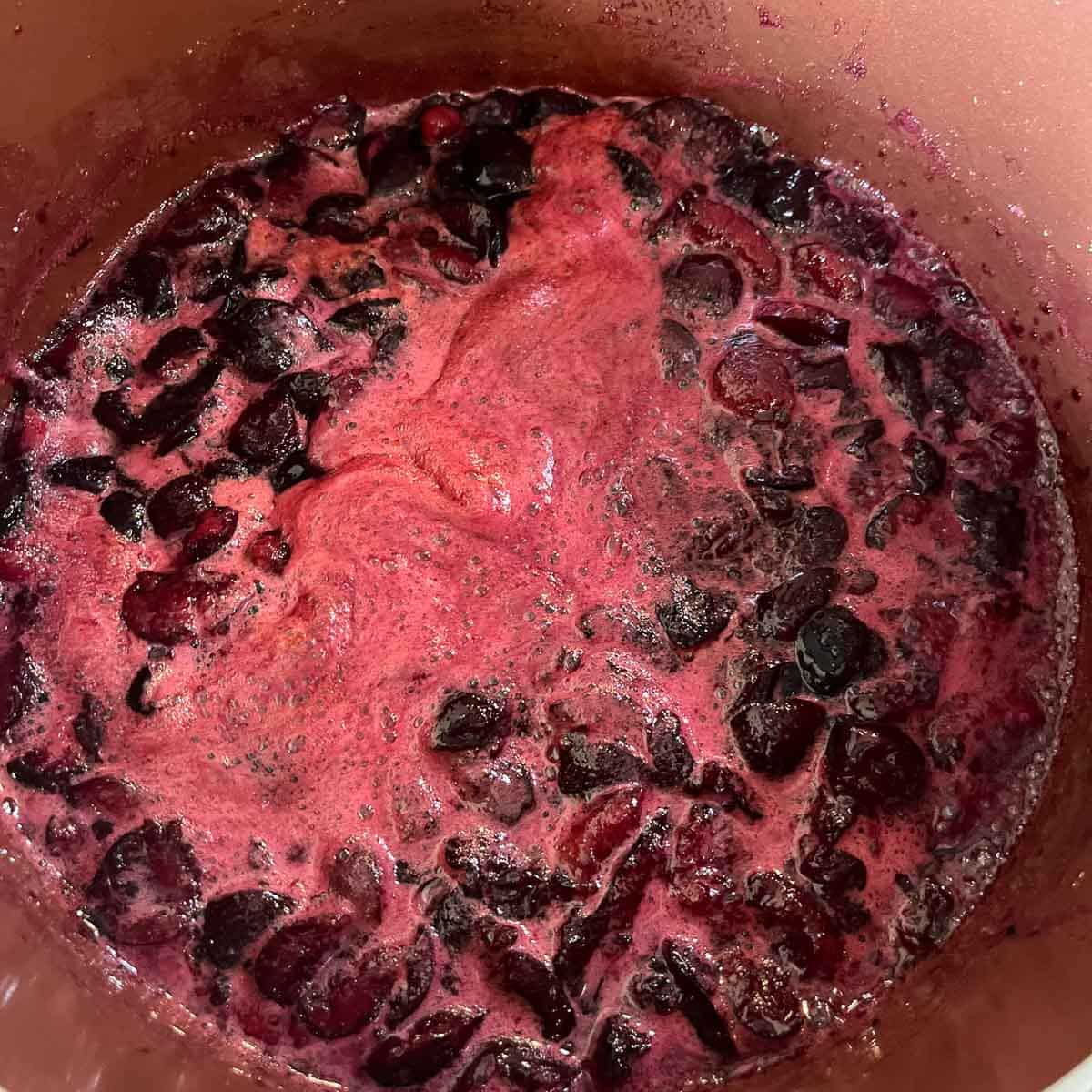 cherry jam in a pot
