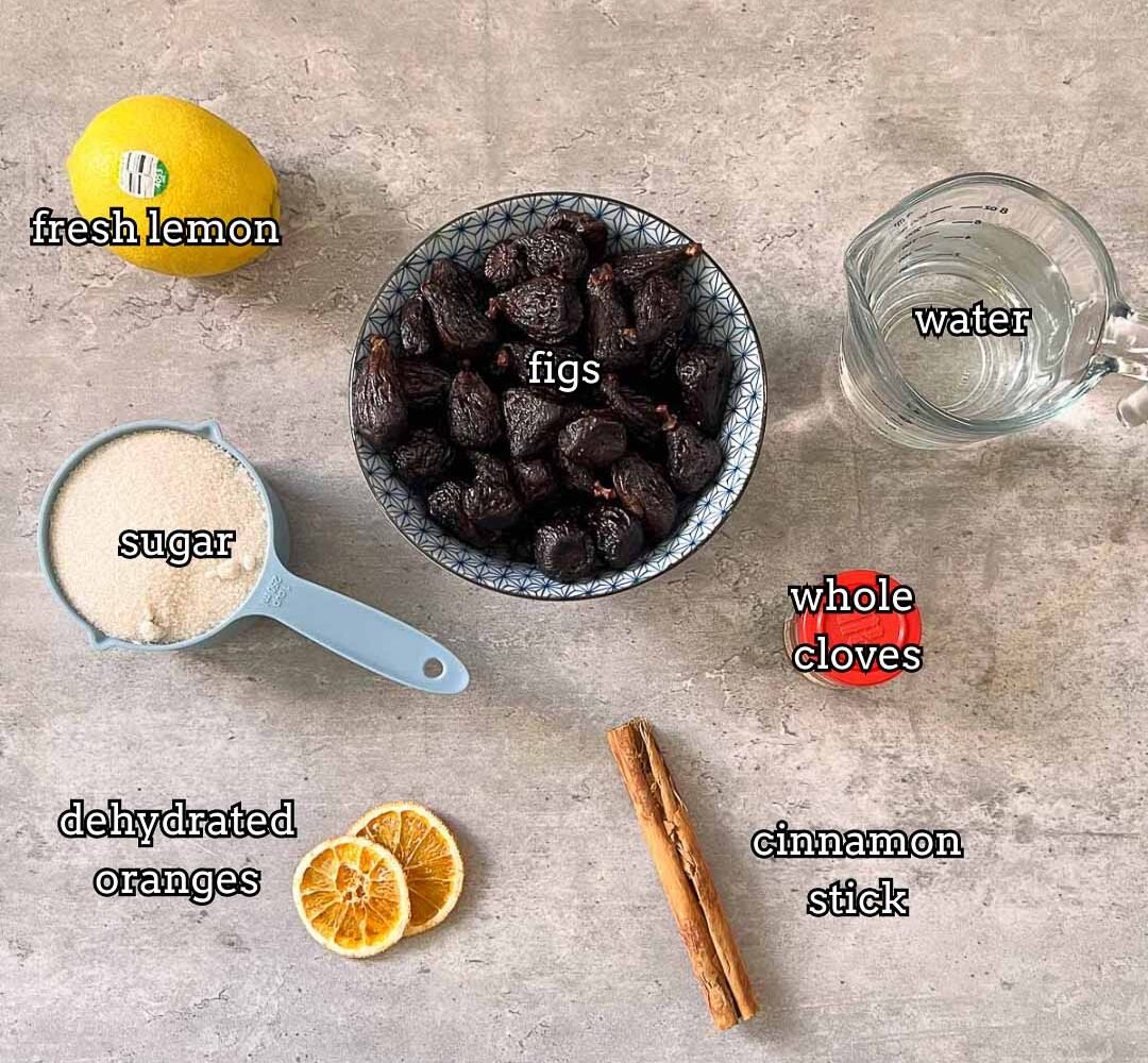 fig syrup ingredients, labeled.
