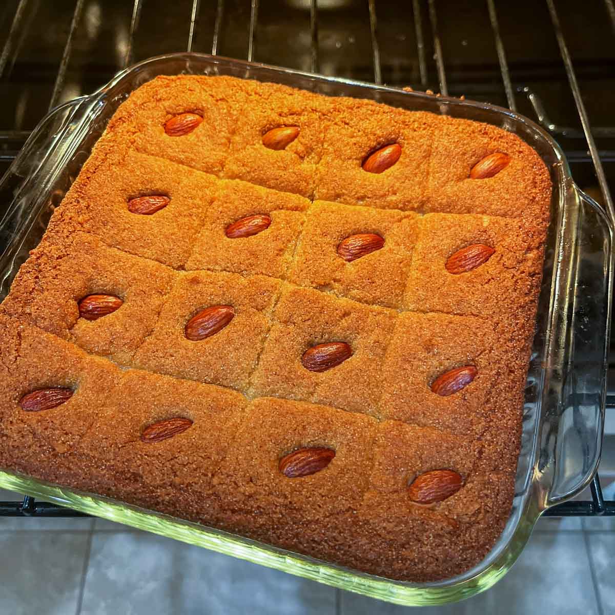 namoura cake coming out of the oven