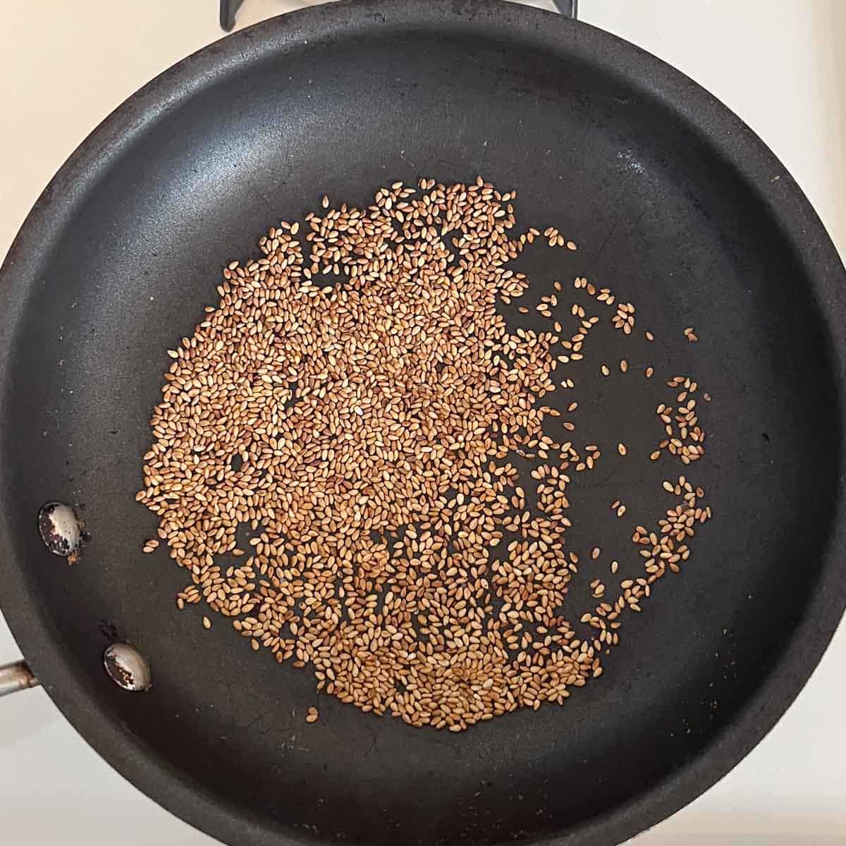 toasted sesame seeds in pan