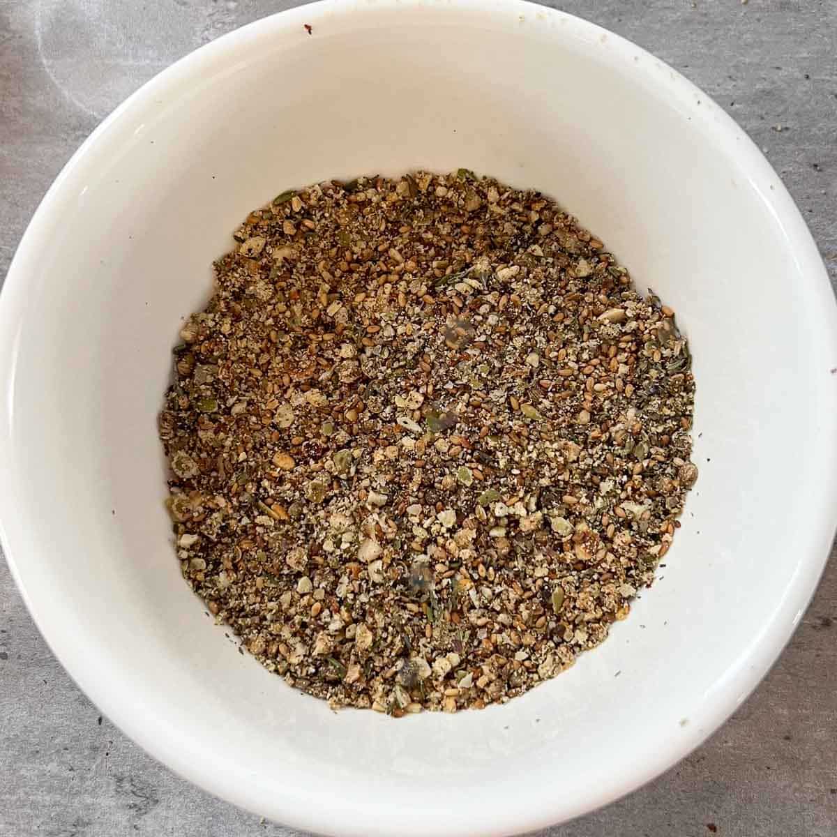dukkah spice mixture in small bowl