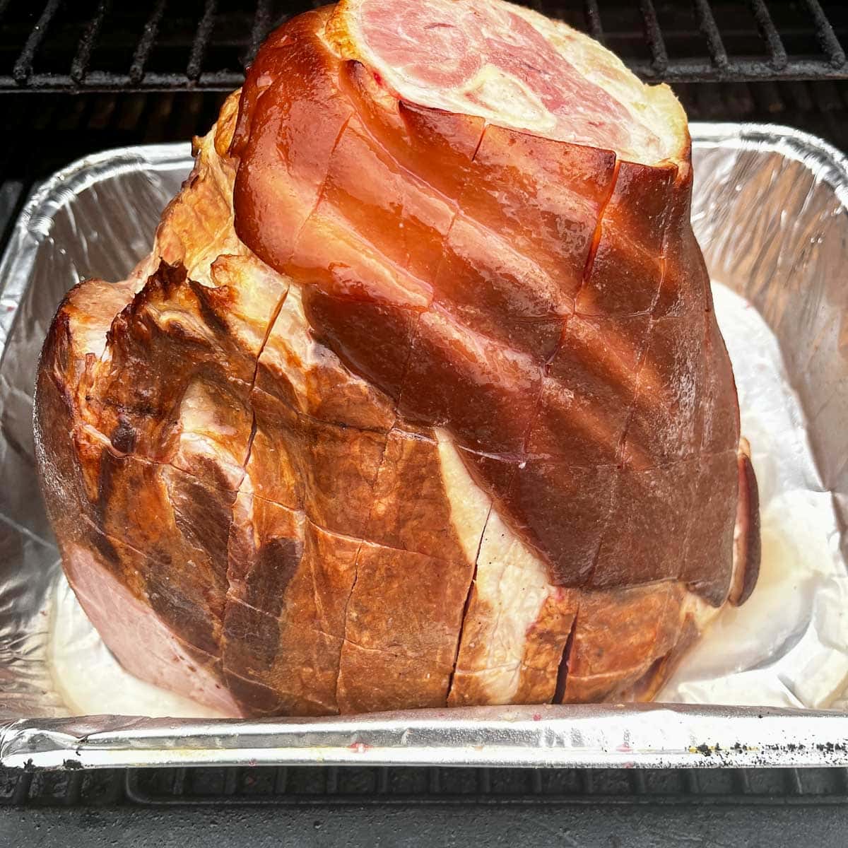 double smoked ham in an aluminum pan