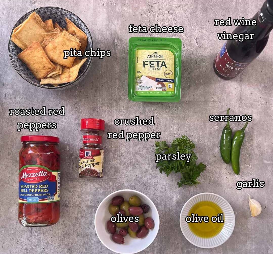 Tirokafteri (spicy feta dip) ingredients.