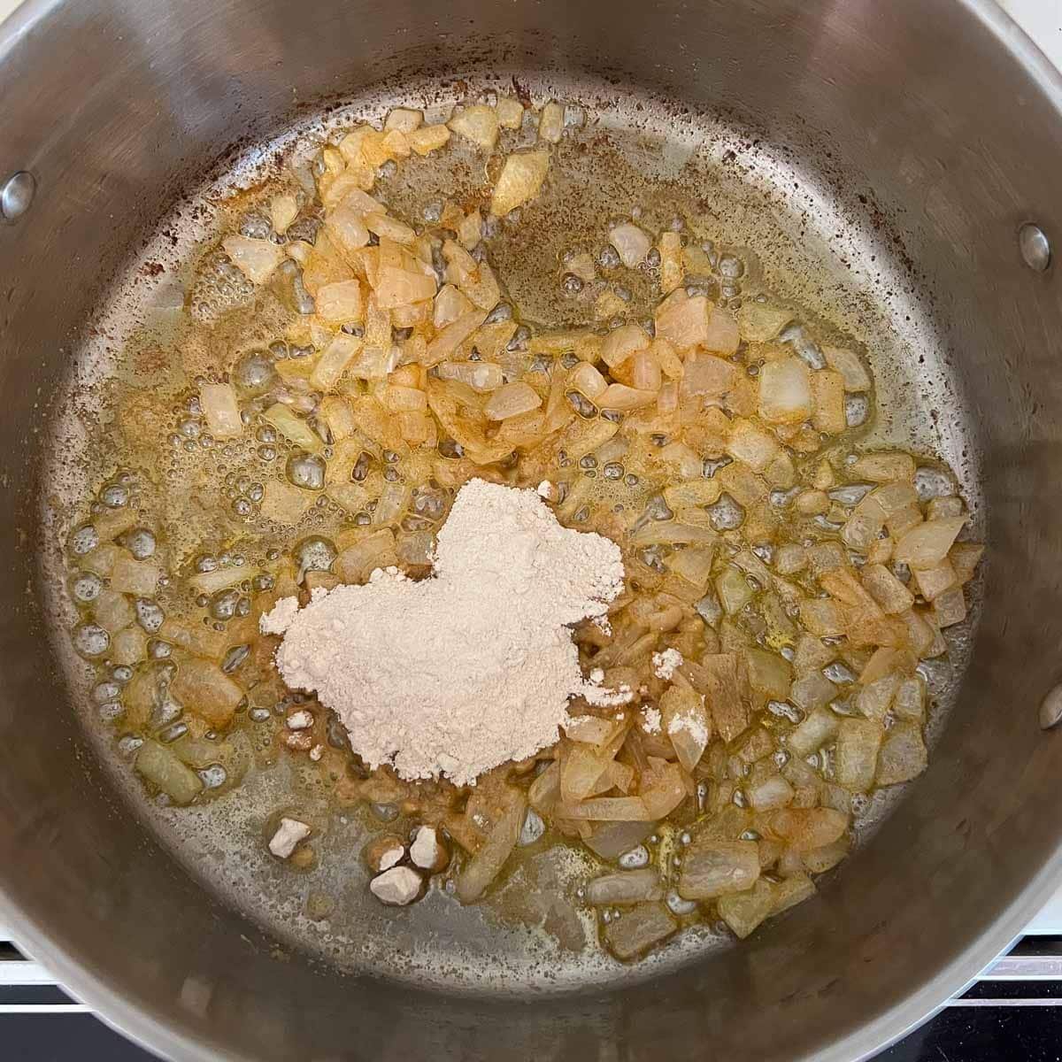 flour added to diced onions
