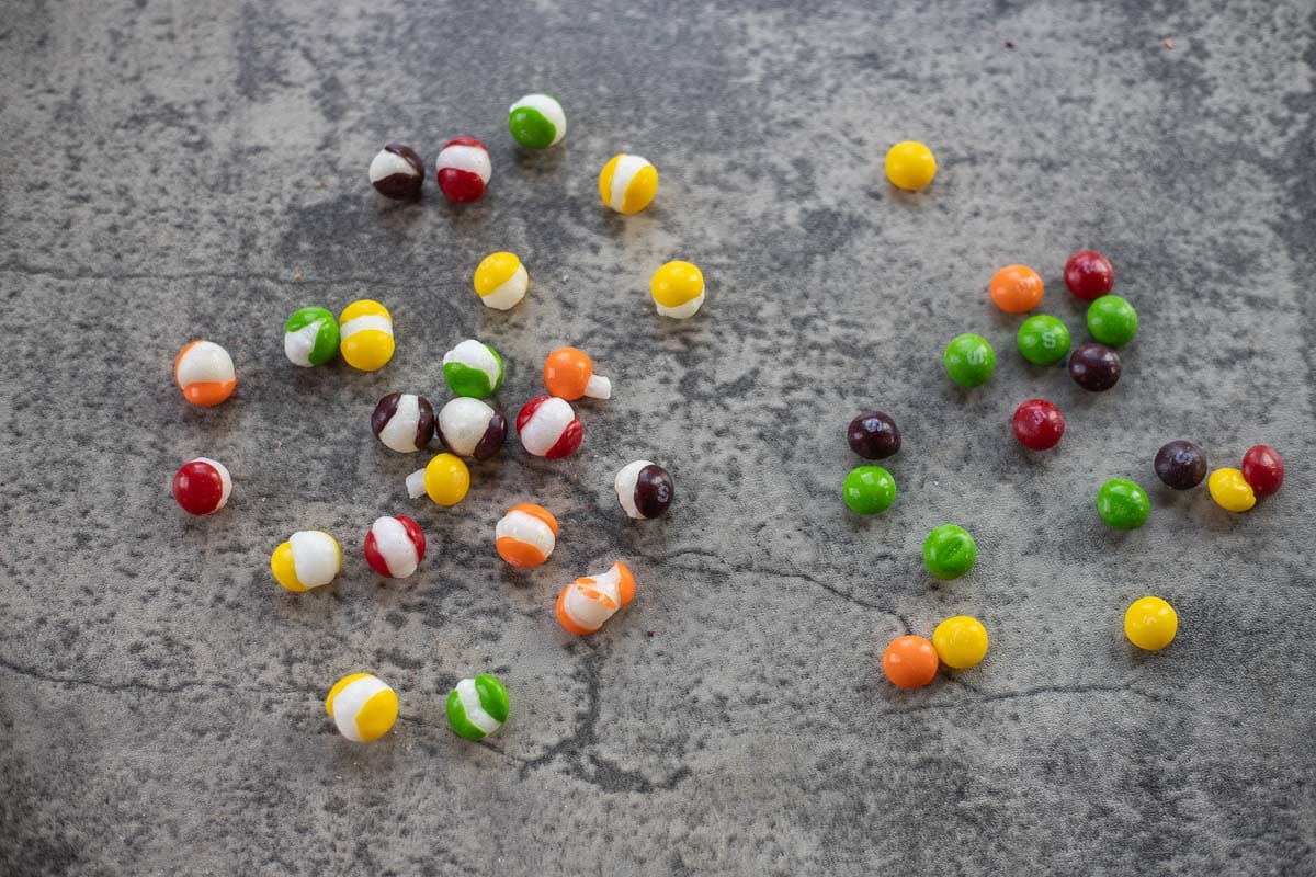 skittles before and after freeze drying