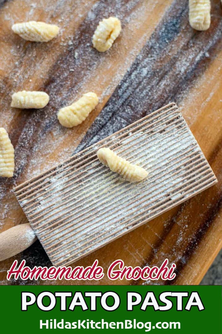 Italian potato pasta (Gnocchi) on a board