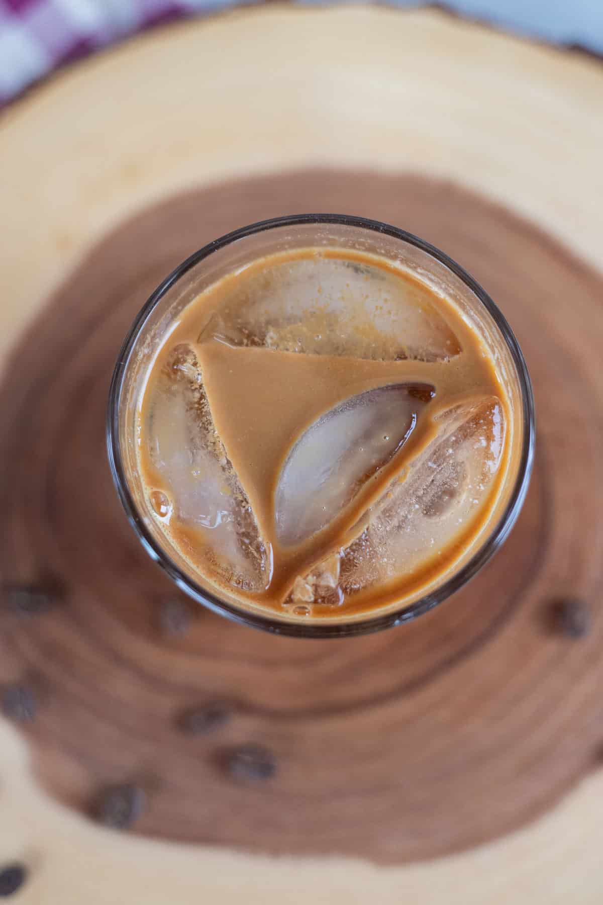 top view of iced americano coffee in a glass