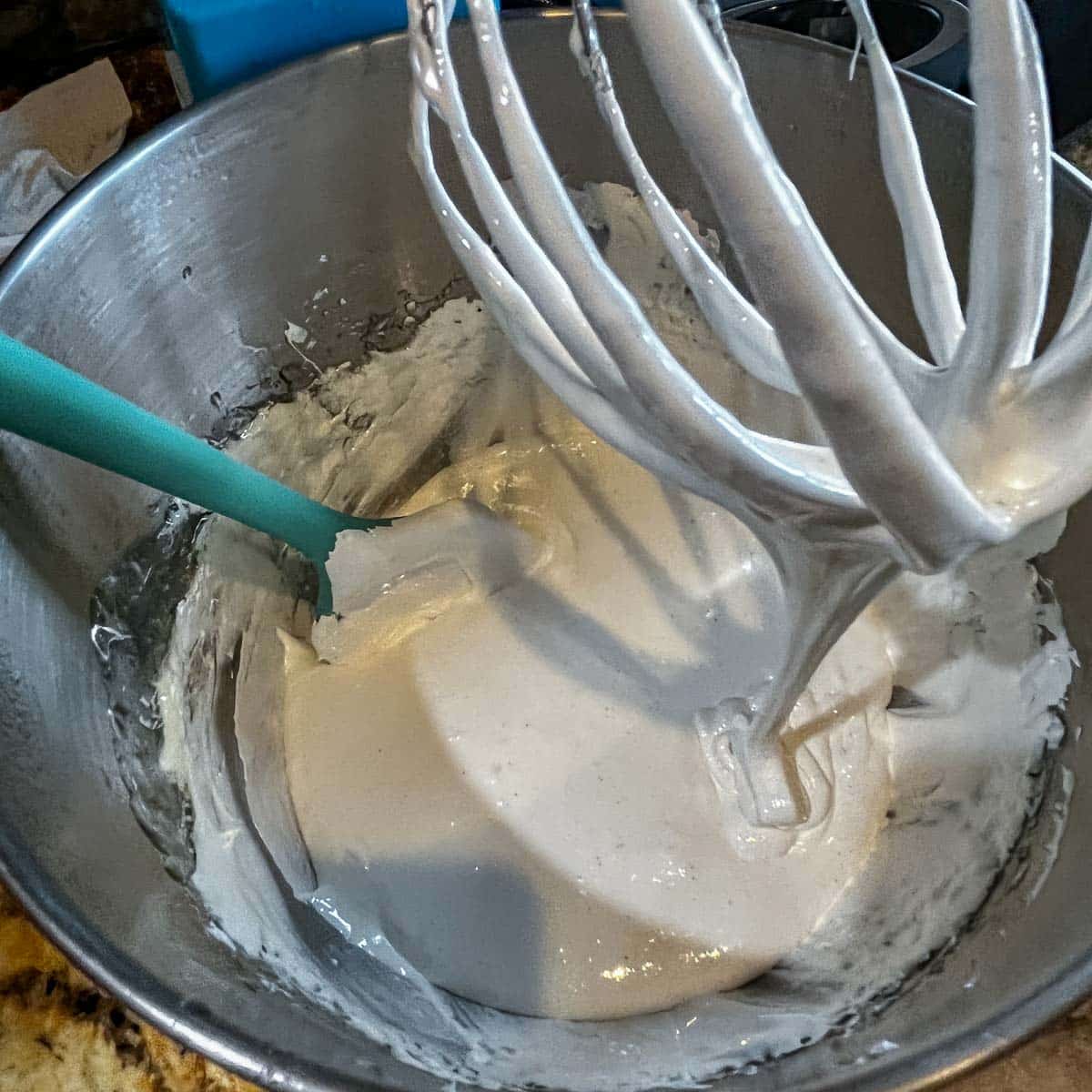whipped egg whites in a mixer