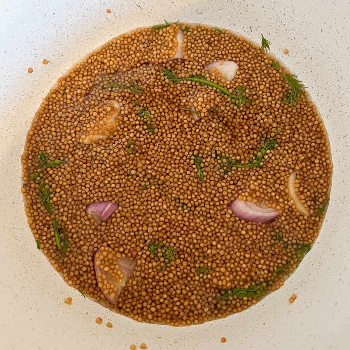 pickled mustard seeds with aromatics mixed in