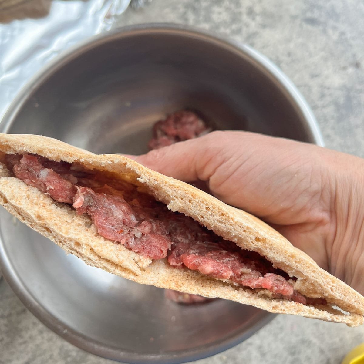 pita bread with arayes meat