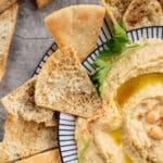 pita chips with hummus.