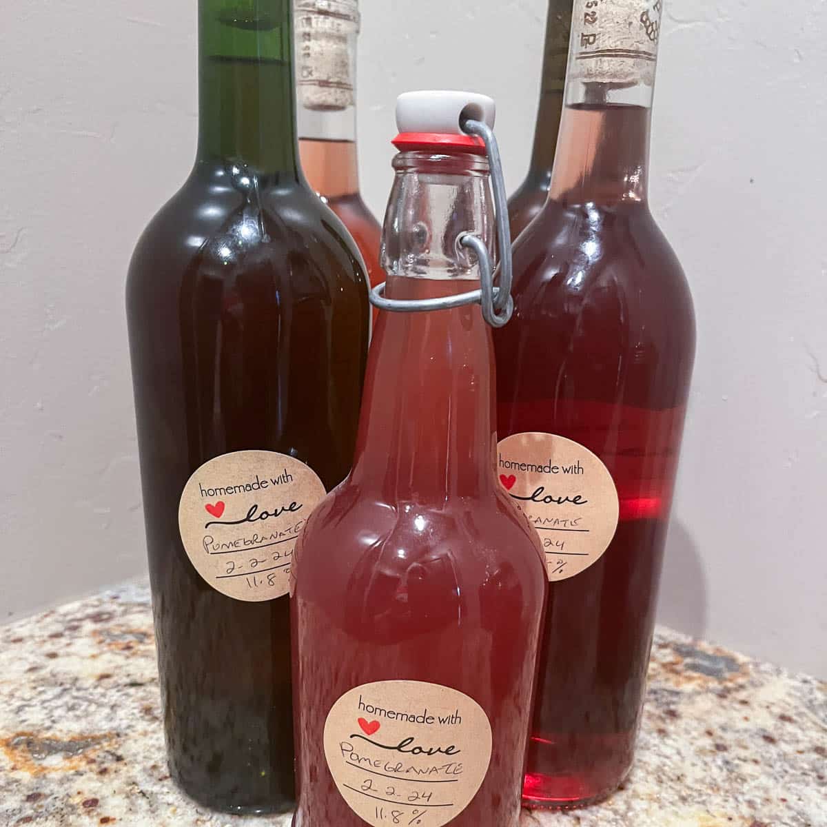 bottled homemade pomegranate wine