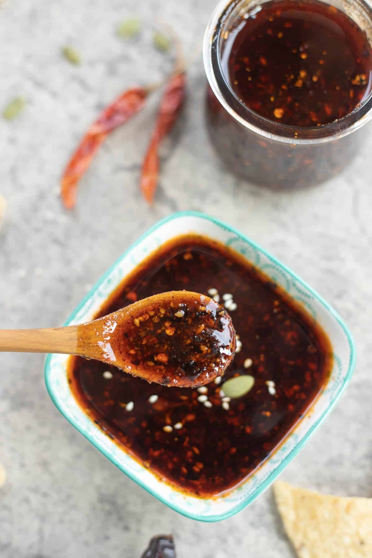 macha salsa in a bowl 