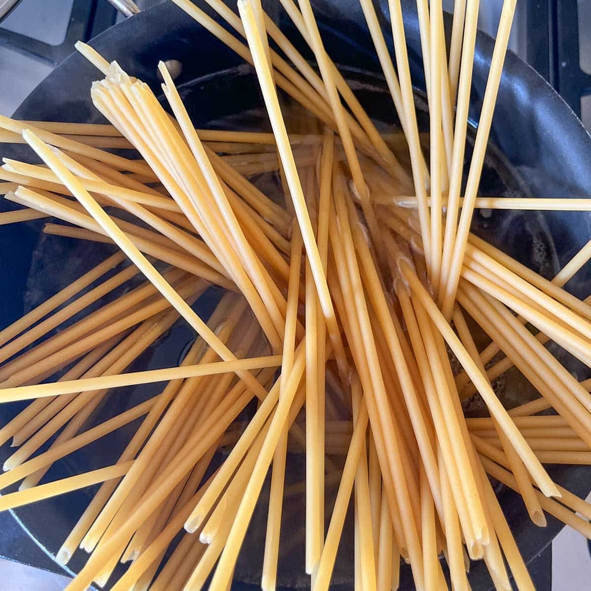 uncooked pasta in a pot.