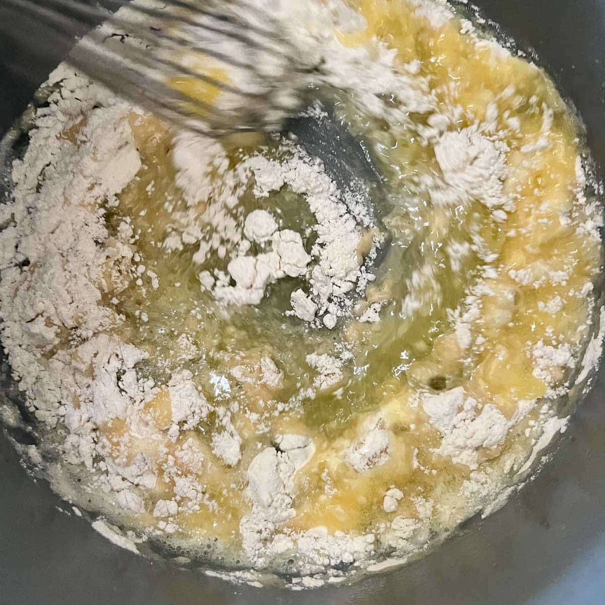 making roux in a small pot.