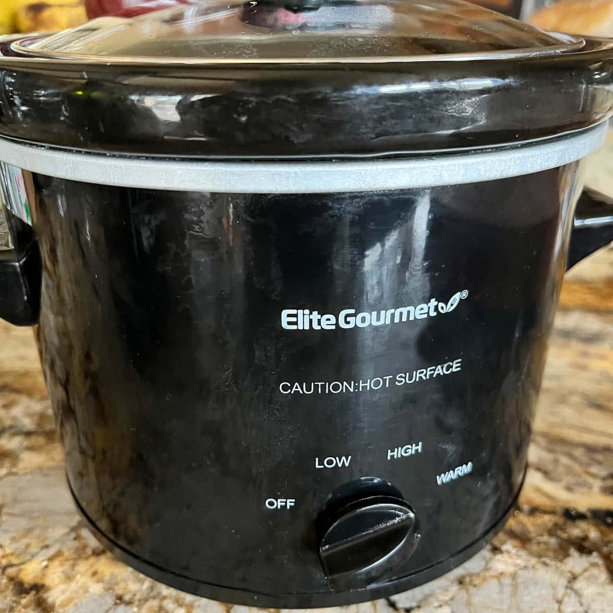 a mini black crockpot.