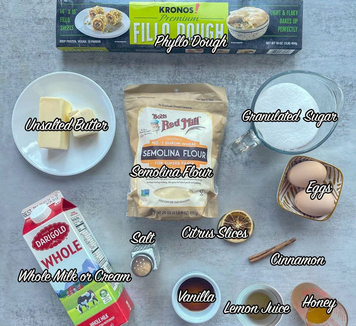 Galaktoboureko ingredients.
