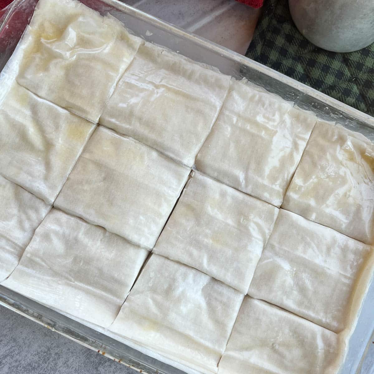 scored Greek Galaktoboureko.