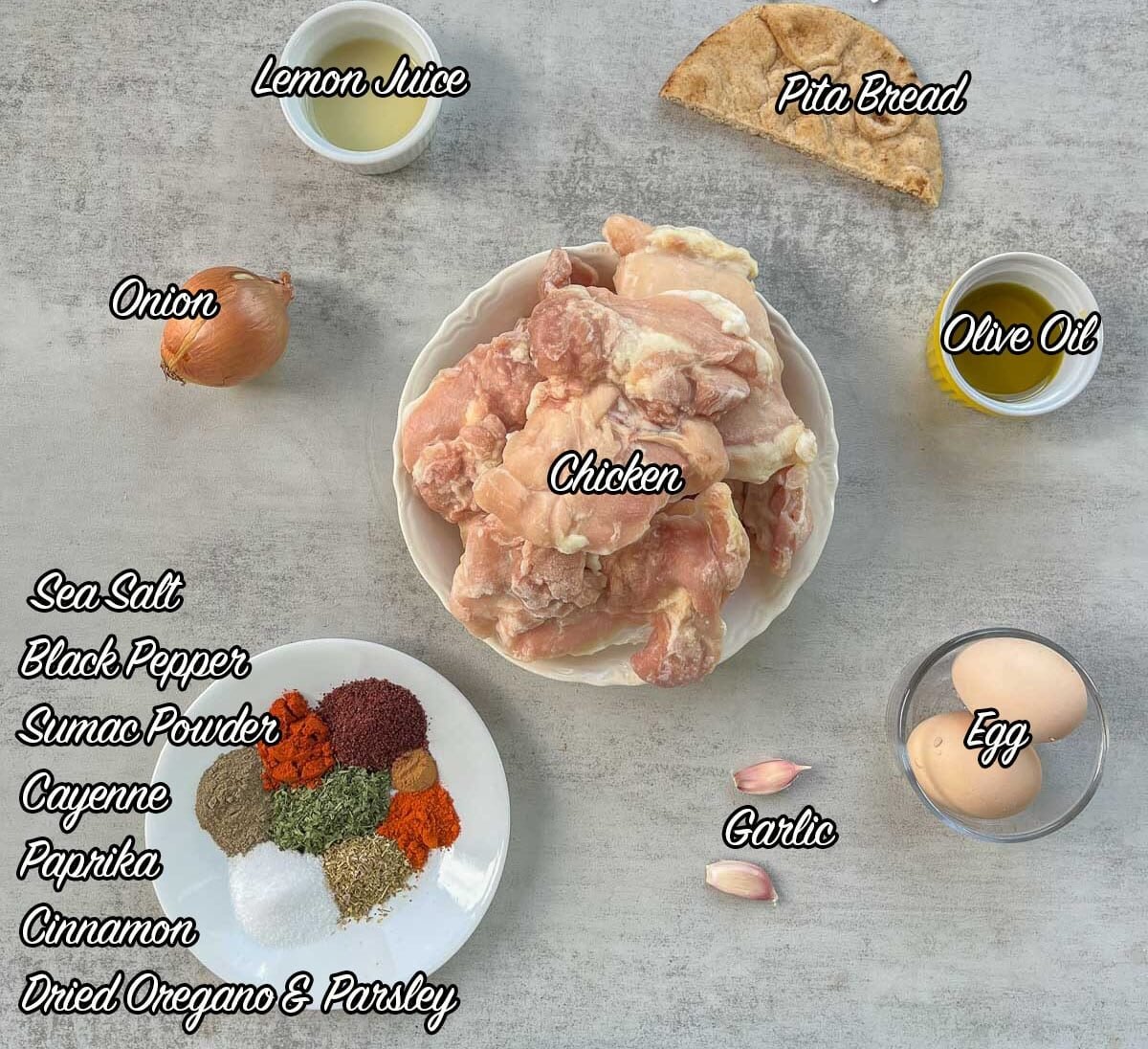 chicken kofta kebab ingredients.