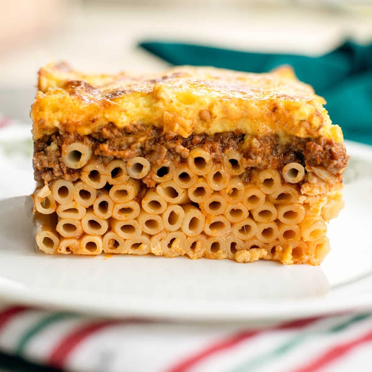 pastitsio pasta on a white plate