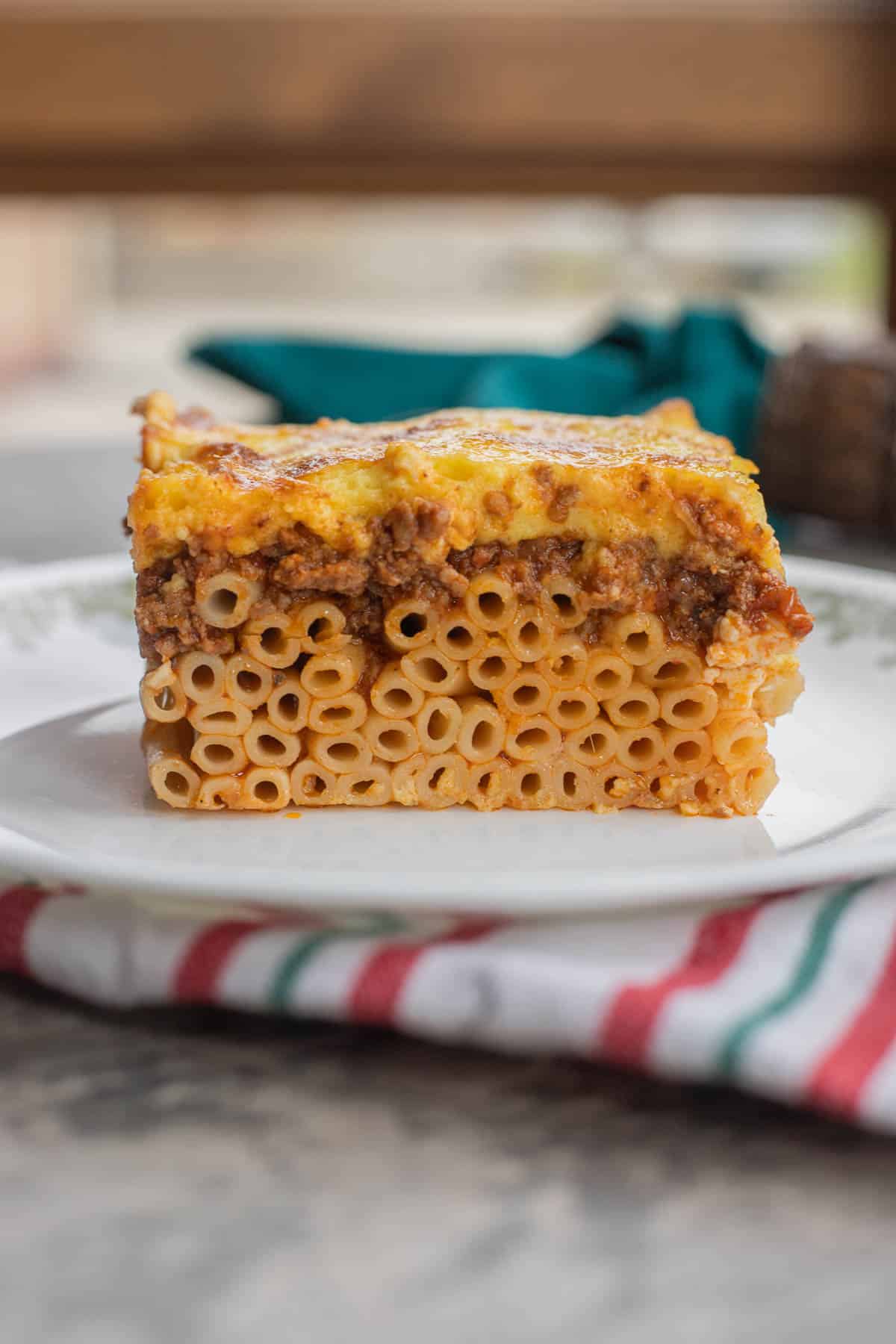 a slice of pastitsio being served