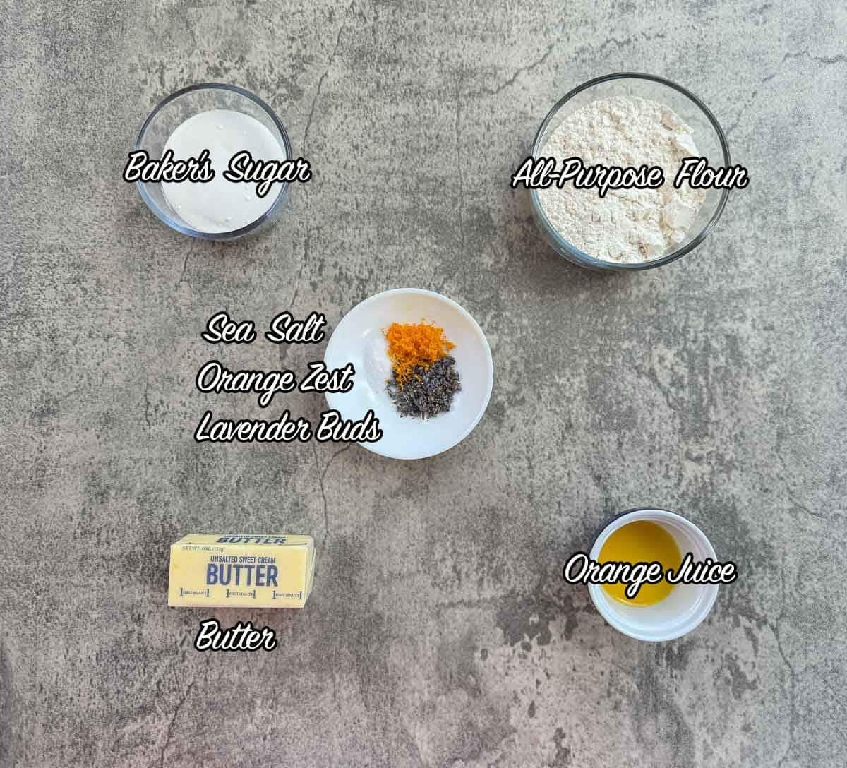orange lavender shortbread cookies ingredients.