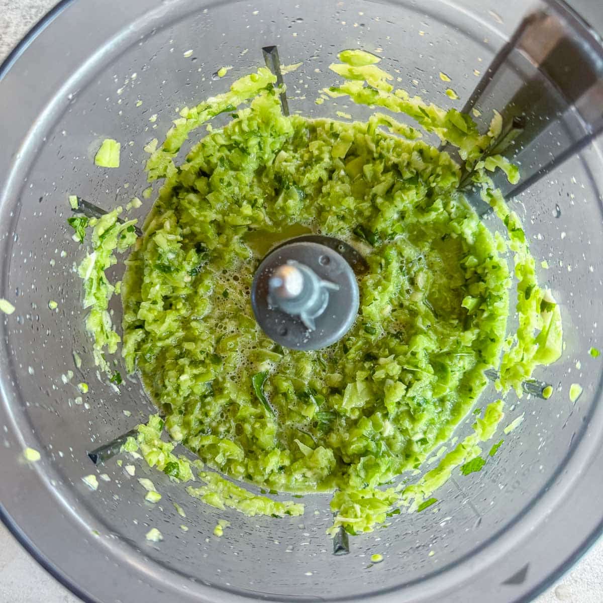 green tomato salsa in a food processor.