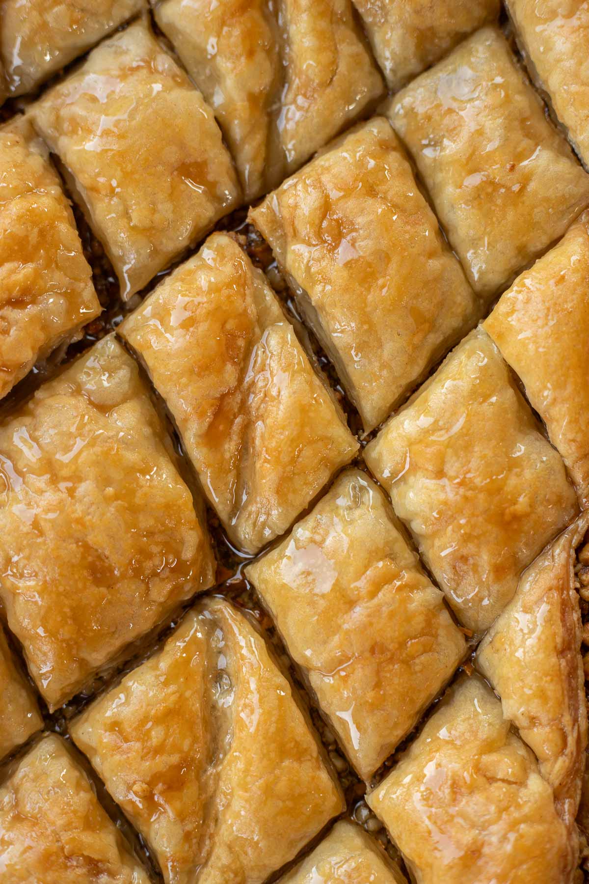 puff pastry baklava in a pan, top view