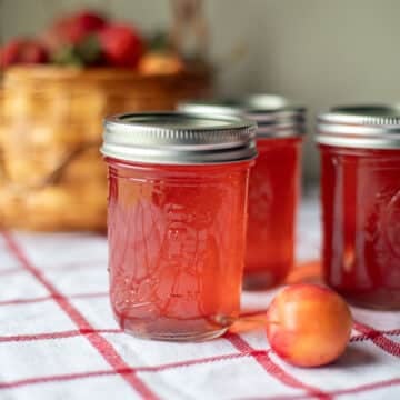 crabapple jelly wih crabapples behind it