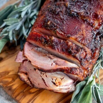 Smoked pork loin with sage around it