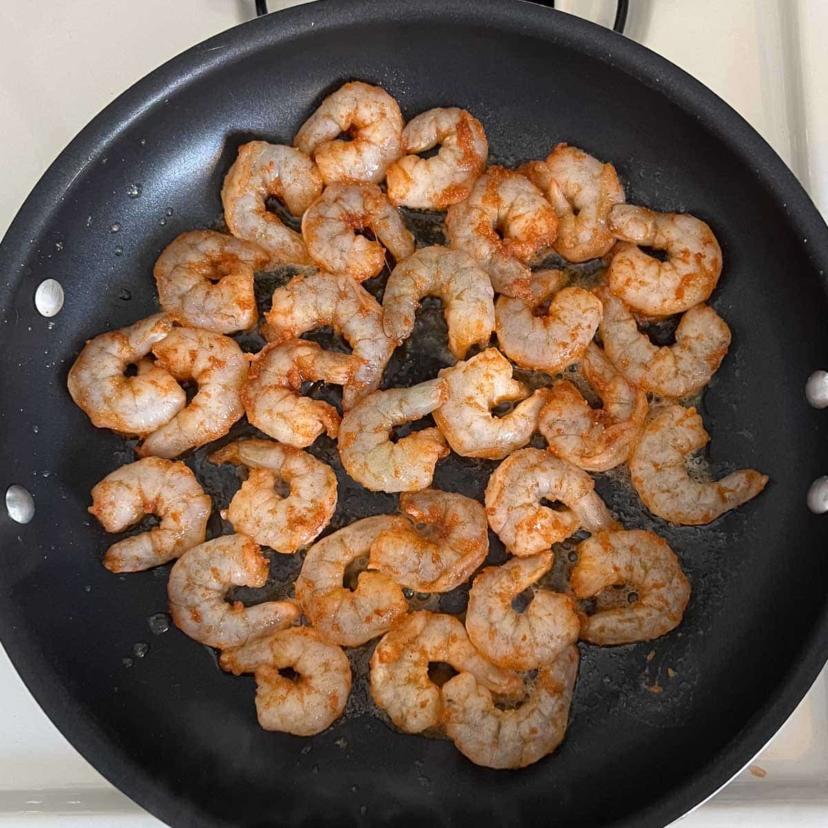 raw shrimp in pan