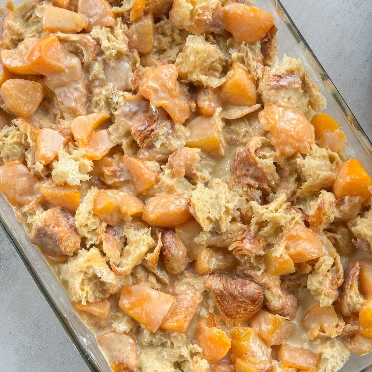 unbaked peach bread pudding