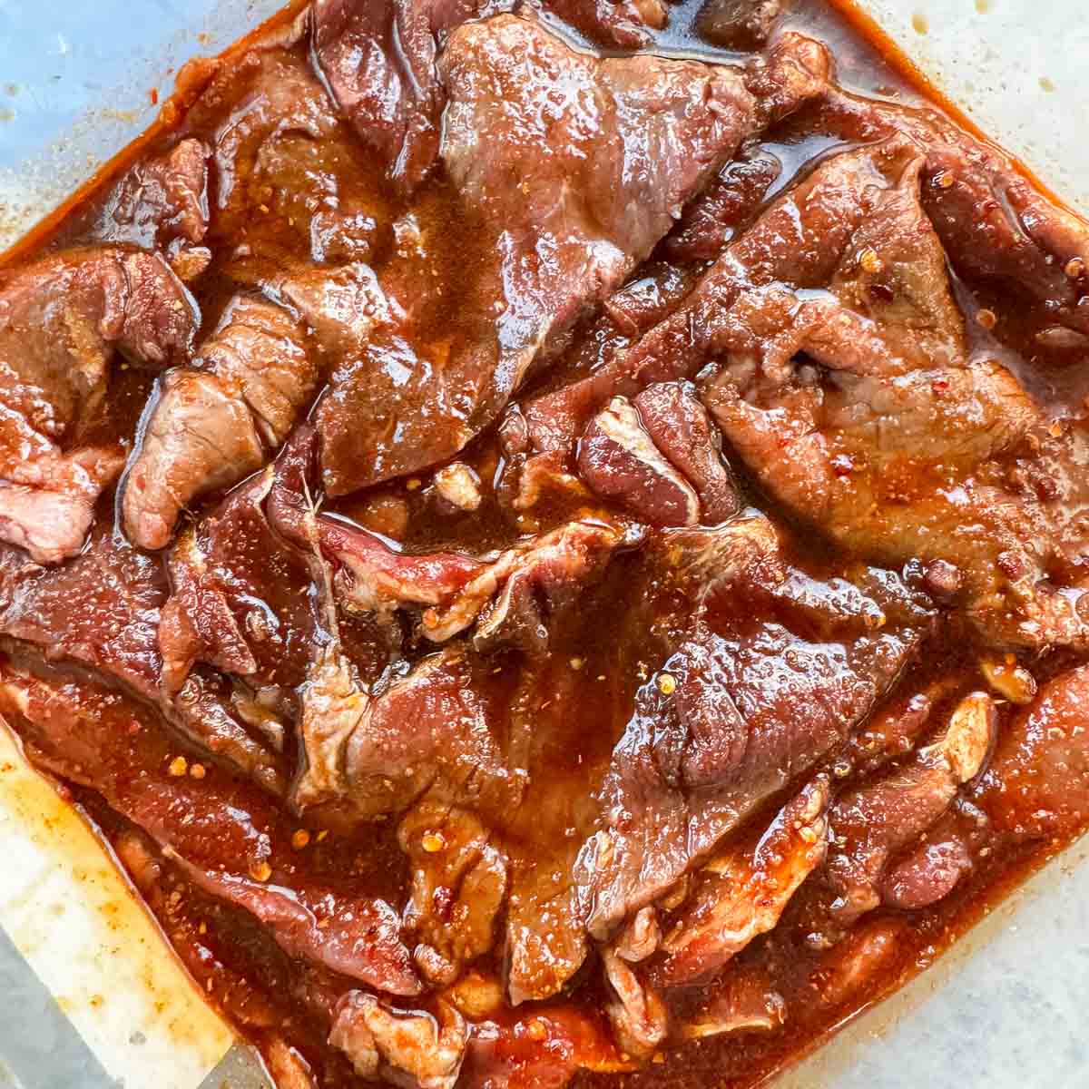 meat slices in a marinade.