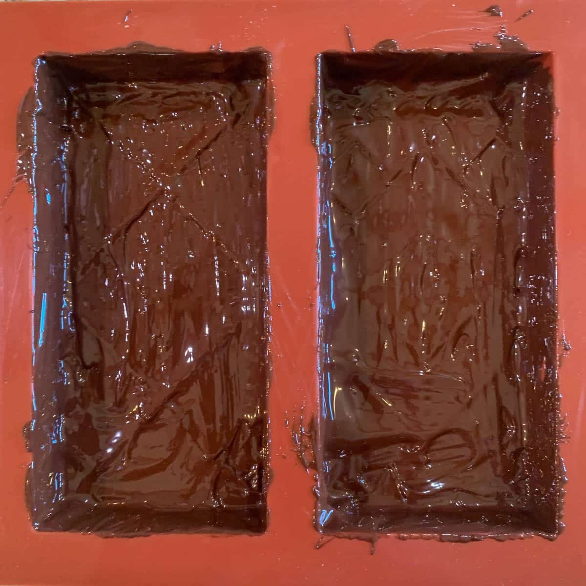 Dubai chocolate bar  mold painted with chocolate. 