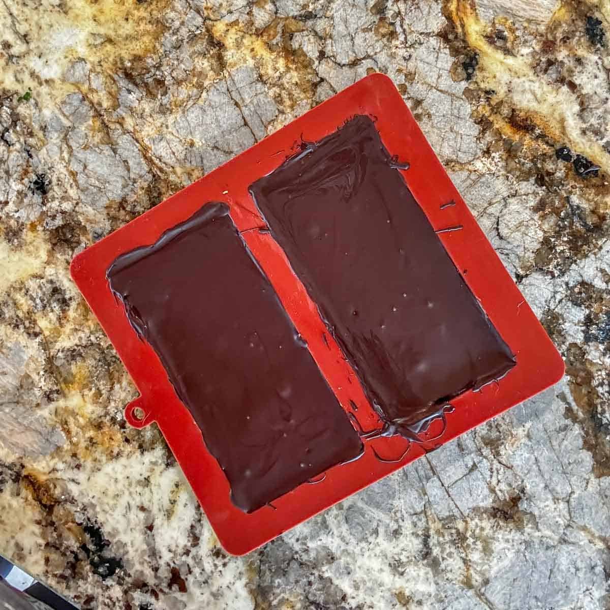 Dubai chocolate bars in a silicone mold.