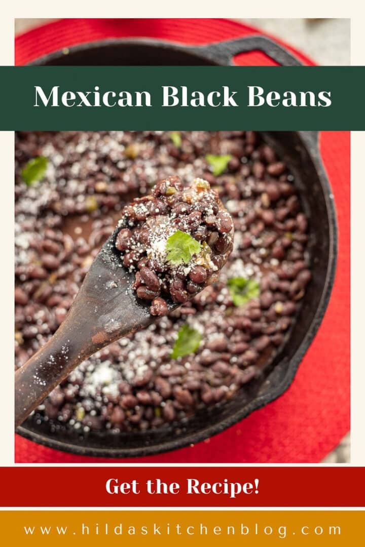 Mexican black beans in a pan