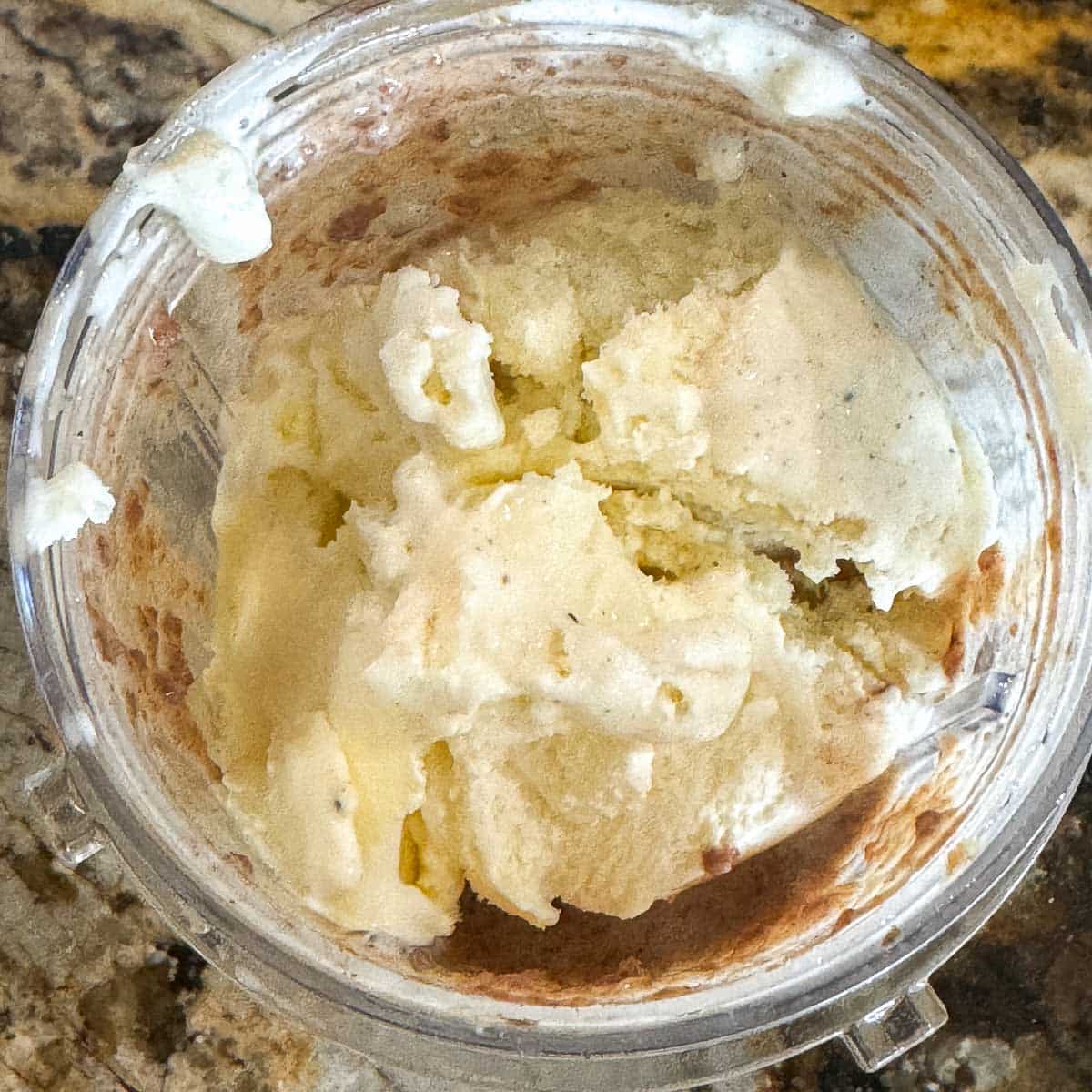date shake ingredients in a blender cup. 