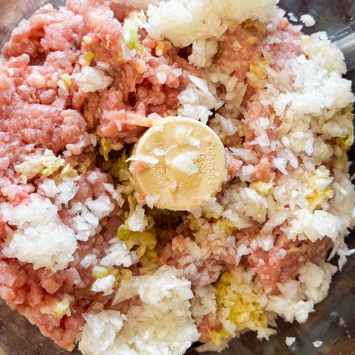 chicken gyros ingredients in a food processor.